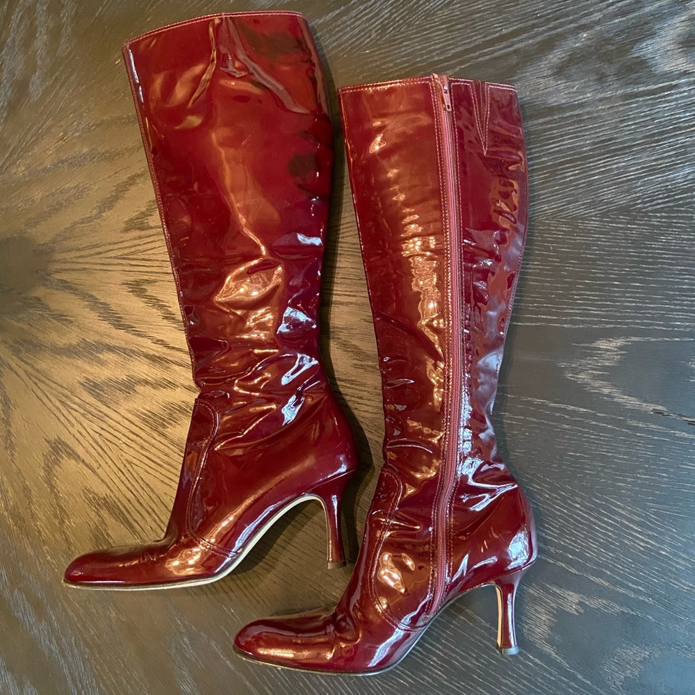 ISAAC Made in Italy Burgundy Patent Leather Tall Boots Size 7M - Picture 10 of 12